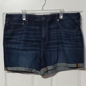 American Eagle Dark Wash Cuffed Midi Shorts